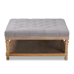 Kirkland's Home Benches & Ottomans-Upholstered Linen Tufted Ottoman With Shelf