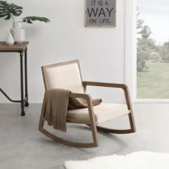Kirkland's Home Accent Chairs-Upholstered Linen Wood Rocker Accent Chair