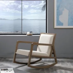 Kirkland's Home Accent Chairs-Upholstered Linen Wood Rocker Accent Chair