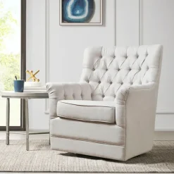 Kirkland's Home Accent Chairs-Upholstered Tufted Swivel Accent Chair