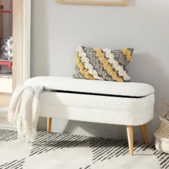Kirkland's Home Benches & Ottomans-Upholstered Wood Leg Storage Bench