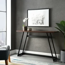 Kirkland's Home Console Tables-Urban Metal Wrap Dark Walnut Console Table
