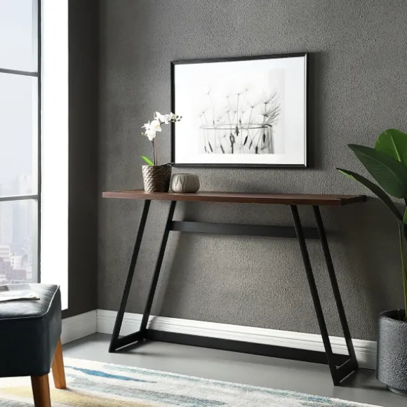 Kirkland's Home Console Tables-Urban Metal Wrap Dark Walnut Console Table