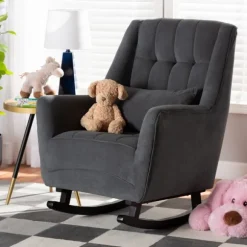 Kirkland's Home Accent Chairs-Velvet Biscuit Tufted Rocking Chair