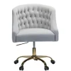Kirkland's Home Office Furniture-Velvet Tufted Gold Leg Swivel Office Chair