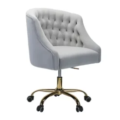 Kirkland's Home Office Furniture-Velvet Tufted Gold Leg Swivel Office Chair