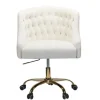 Kirkland's Home Office Furniture-Velvet Tufted Golden Leg Swivel Office Chair