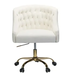 Kirkland's Home Office Furniture-Velvet Tufted Golden Leg Swivel Office Chair