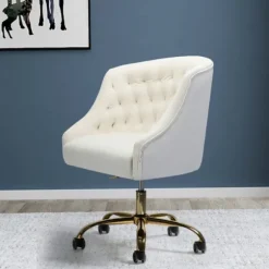 Kirkland's Home Office Furniture-Velvet Tufted Golden Leg Swivel Office Chair