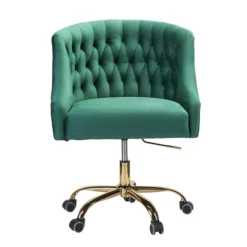Kirkland's Home Office Furniture-Velvet Tufted Golden Leg Swivel Office Chair