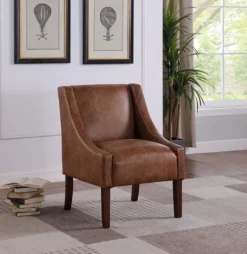 Kirkland's Home Accent Chairs-Vintage Faux Leather Swoop Accent Chair