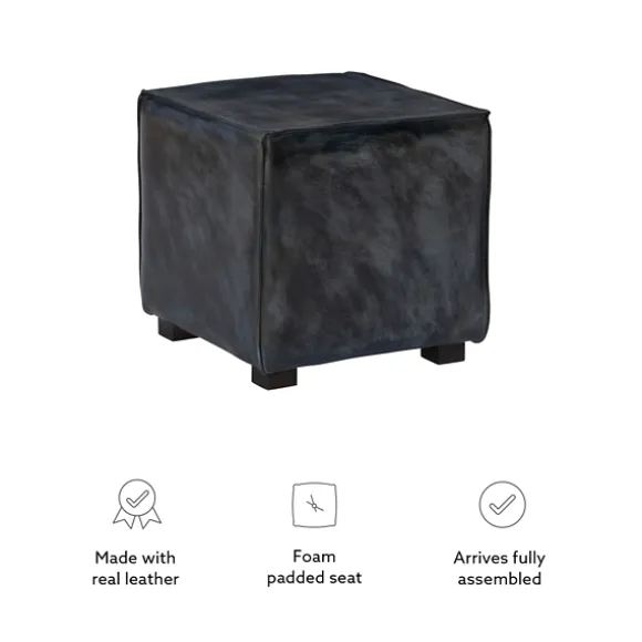 Kirkland's Home Benches & Ottomans-Vintage Finish Leather Cube Ottoman