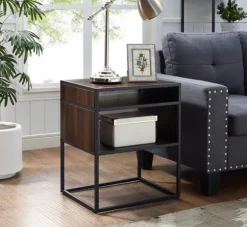 Kirkland's Home Accent & End Tables-Walnut And Metal Mid-Century Modern Accent Table
