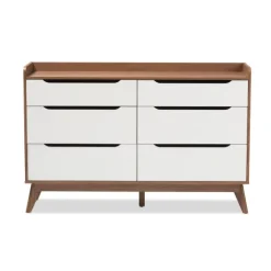 Kirkland's Home Dressers & Chests-Walnut And White Mid-Century Modern Dresser
