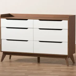 Kirkland's Home Dressers & Chests-Walnut And White Mid-Century Modern Dresser