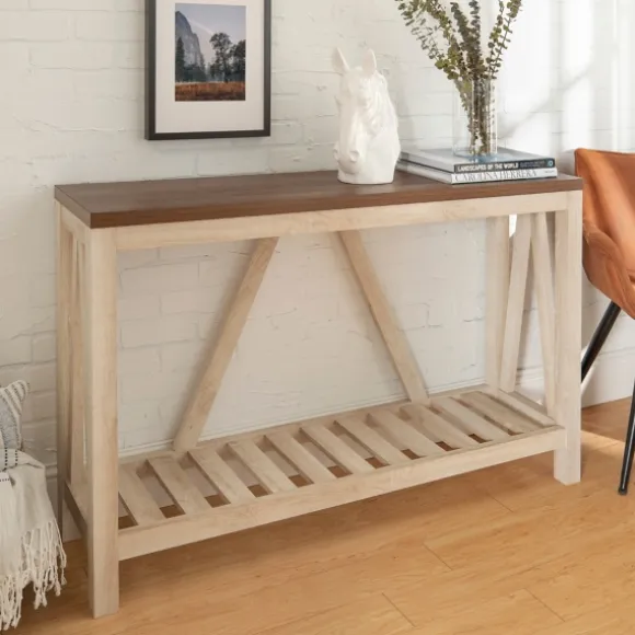 Kirkland's Home Console Tables-Walnut And Whitewash A-Frame Console Table