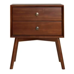 Kirkland's Home Nightstands-Walnut 2-Drawer Mid-Century Modern Nightstand