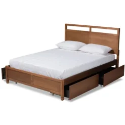 Kirkland's Home Beds & Headboards-Walnut 4-Drawer Queen Bed Frame With Headboard