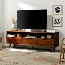 Kirkland's Home Tv Stands & Media Consoles-Walnut 3-Drawer Wood Tv Stand
