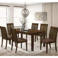 Kirkland's Home Dining Tables-Walnut Finish Chevron Inlay Dining Table