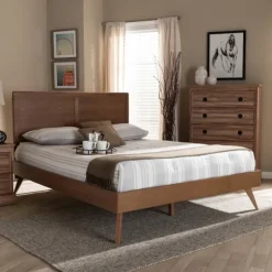 Kirkland's Home Beds & Headboards-Walnut Inset Paneling Platform King Bed
