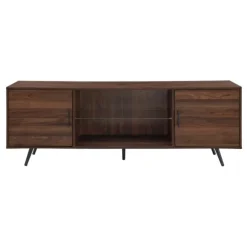 Kirkland's Home Tv Stands & Media Consoles-Walnut Mid-Century Modern Glass Shelf Tv Stand