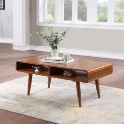 Kirkland's Home Coffee Tables-Walnut Mid-Century Modern Solid Wood Coffee Table