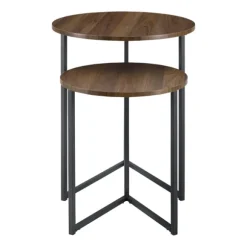 Kirkland's Home Accent & End Tables-Walnut Nesting V-Leg Accent Tables, Set Of 2