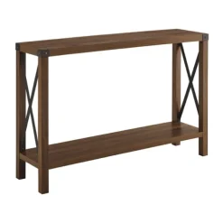 Kirkland's Home Console Tables-Walnut Rustic Farmhouse X-Frame Console Table