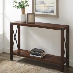 Kirkland's Home Console Tables-Walnut Rustic Farmhouse X-Frame Console Table