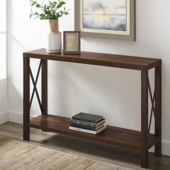 Kirkland's Home Console Tables-Walnut Rustic Farmhouse X-Frame Console Table