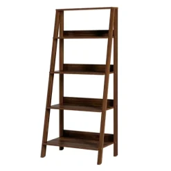 Kirkland's Home Bookshelves-Walnut 4-Tier Ladder Bookshelf