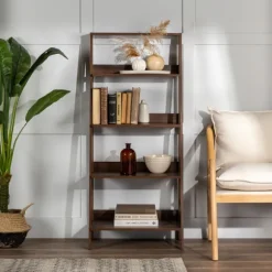 Kirkland's Home Bookshelves-Walnut 4-Tier Ladder Bookshelf
