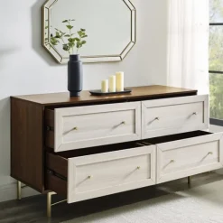 Kirkland's Home Dressers & Chests-Walnut Wood Faced Gold Base Dresser
