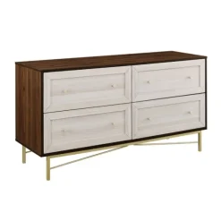 Kirkland's Home Dressers & Chests-Walnut Wood Faced Gold Base Dresser