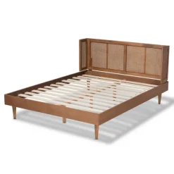 Kirkland's Home Beds & Headboards-Walnut Wrap Around Rattan Queen Bed Frame