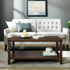Kirkland's Home Coffee Tables-Walnut X-Frame Rustic Wood Coffee Table