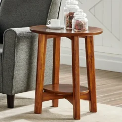 Kirkland's Home Accent & End Tables-Warm Chestnut Wood Round Accent Table