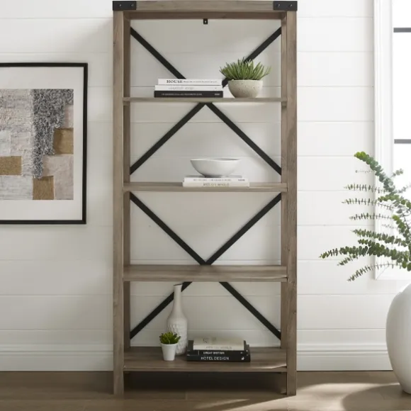 Kirkland's Home Bookshelves-Wash Metal X Frame Back Bookshelf