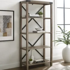 Kirkland's Home Bookshelves-Wash Metal X Frame Back Bookshelf