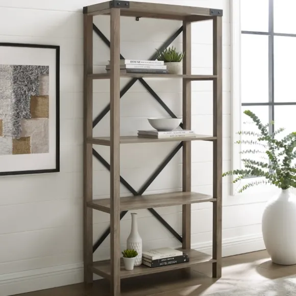Kirkland's Home Bookshelves-Wash Metal X Frame Back Bookshelf