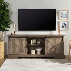 Kirkland's Home Tv Stands & Media Consoles-Wash Sliding Barn Door Tv Stand