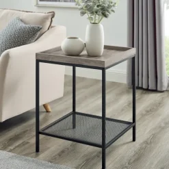 Kirkland's Home Accent & End Tables-Wash Square Tray Style Top Accent Table