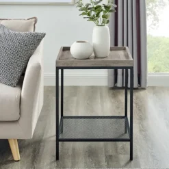 Kirkland's Home Accent & End Tables-Wash Square Tray Style Top Accent Table