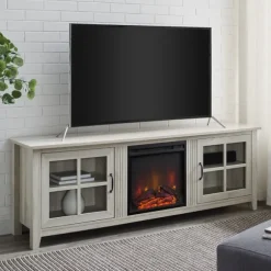 Kirkland's Home Tv Stands & Media Consoles-Wash Windowpane Fireplace Cabinet