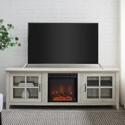 Kirkland's Home Tv Stands & Media Consoles-Wash Windowpane Fireplace Cabinet