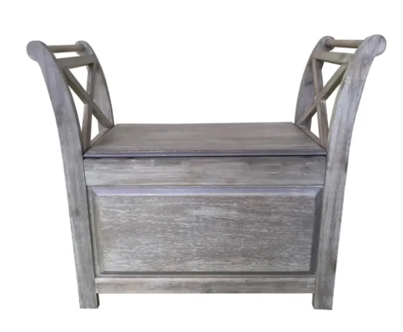 Kirkland's Home Benches & Ottomans-Washed Acacia Wood Storage Bench With Arms