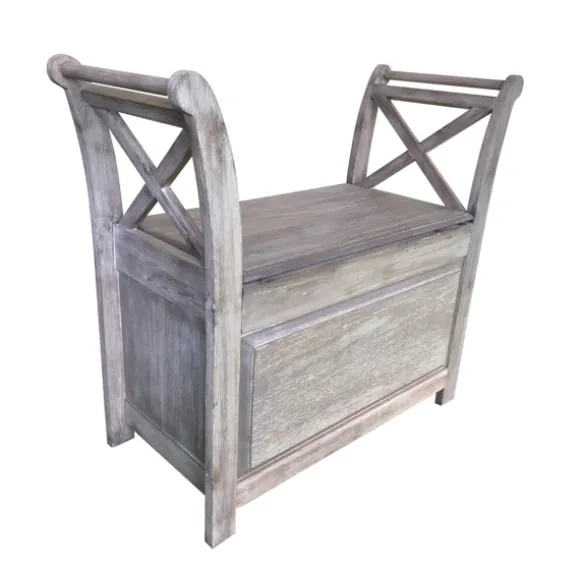 Kirkland's Home Benches & Ottomans-Washed Acacia Wood Storage Bench With Arms
