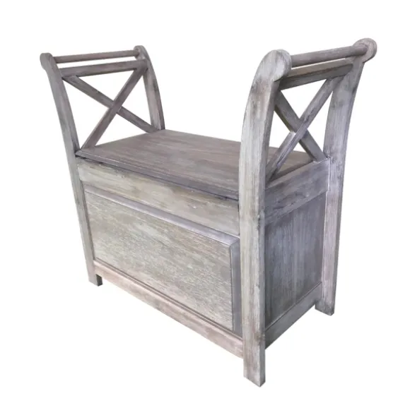 Kirkland's Home Benches & Ottomans-Washed Acacia Wood Storage Bench With Arms