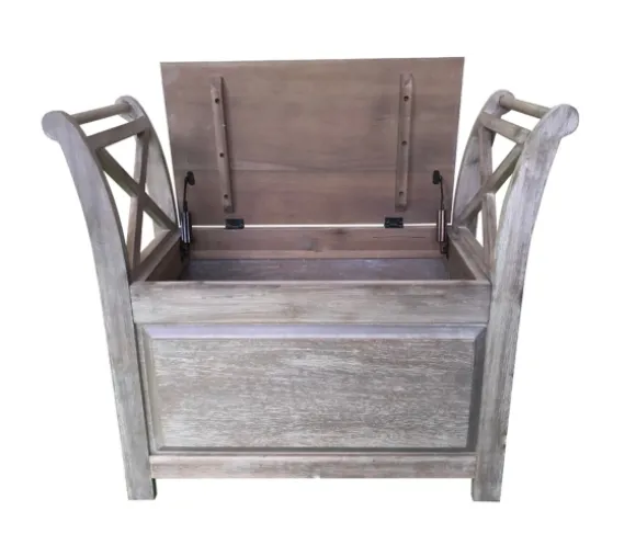 Kirkland's Home Benches & Ottomans-Washed Acacia Wood Storage Bench With Arms